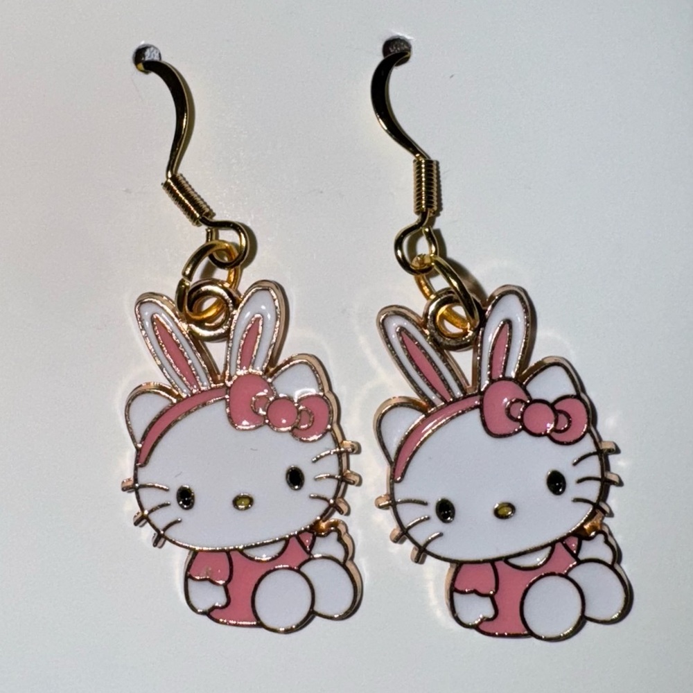 Handmade Hello Kitty Bunny Costume Drop Earrings